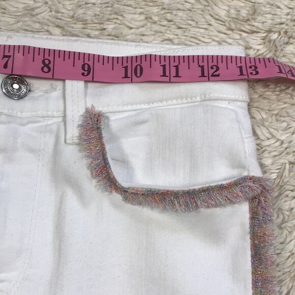 New 7FAMK High Rise 25 Super Skinny Leg Rainbow Fringe Trim White Jean Resort - Picture 9 of 15